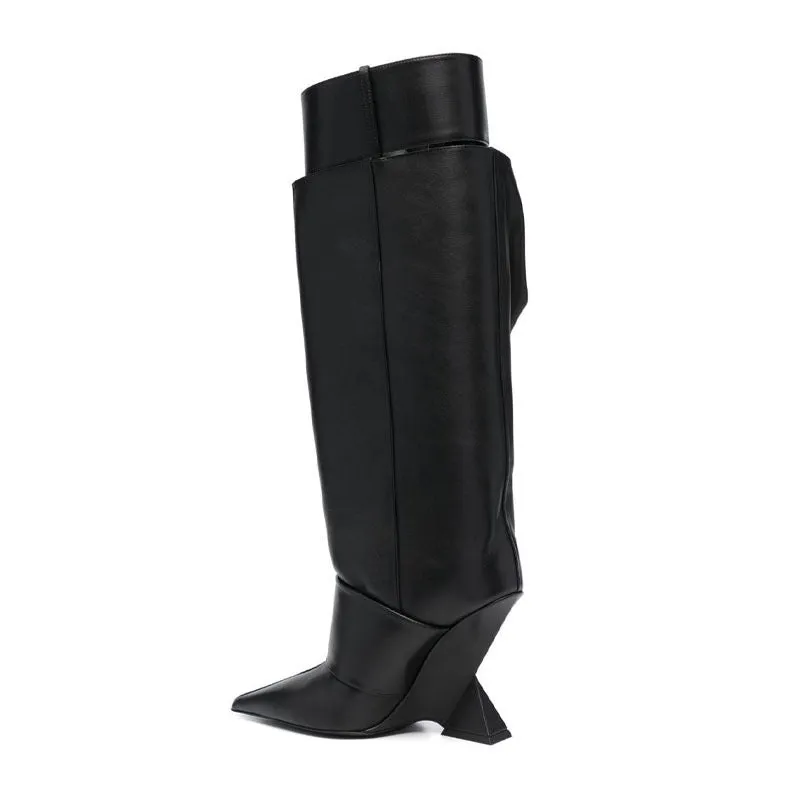 Autumn/Winter Pointed Toe Wedge Heel Over-the-Knee Boots