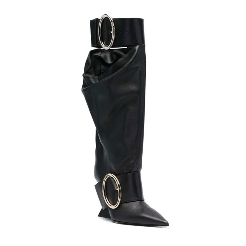 Autumn/Winter Pointed Toe Wedge Heel Over-the-Knee Boots