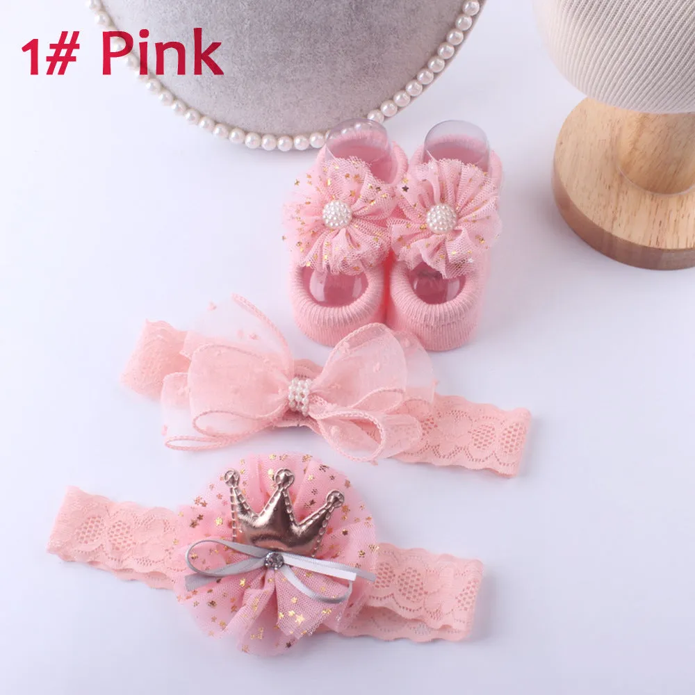 Baby Accessories   Socks 3Pcs Set Kids Newborn Baby Cartoon Socks Anti-slip Sock Shoes Boots Bowknots Floor Slipper Socks 0-6 Months.