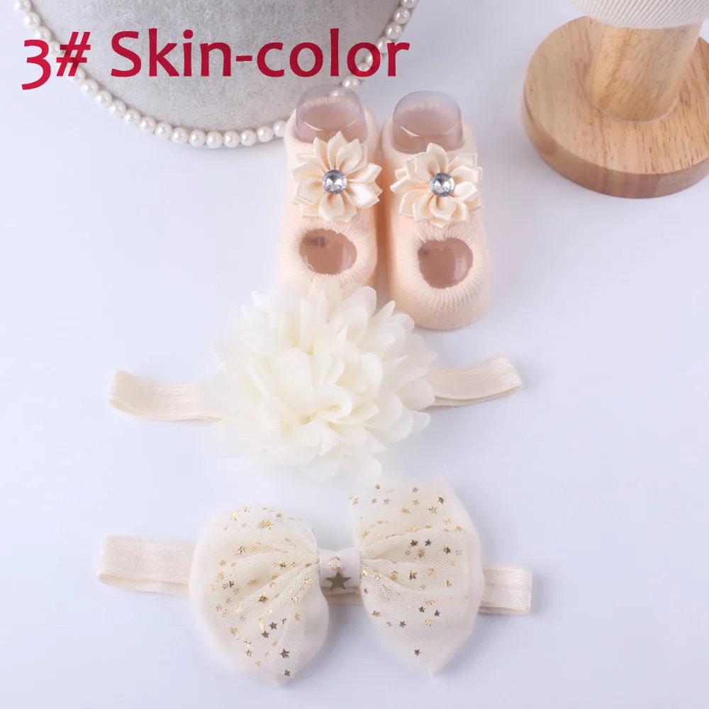 Baby Accessories   Socks 3Pcs Set Kids Newborn Baby Cartoon Socks Anti-slip Sock Shoes Boots Bowknots Floor Slipper Socks 0-6 Months.
