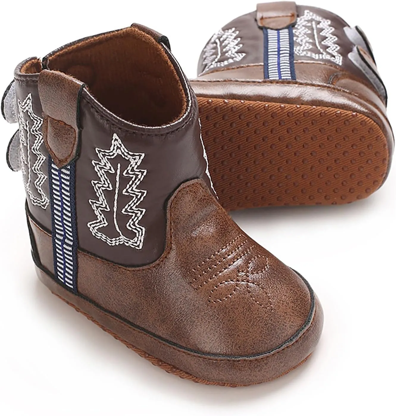 Baby Booties Leather Western Boots Cowboy Bootie Soft Sole Non Slip Shoes For Baby Infant Toddler First Walking Shoes