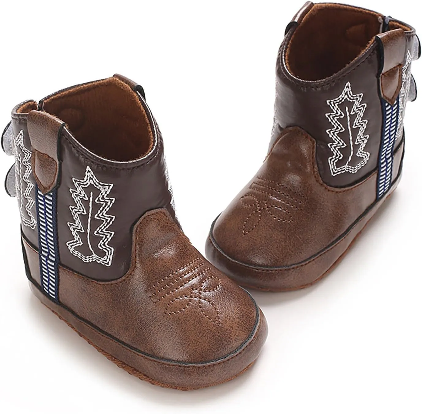 Baby Booties Leather Western Boots Cowboy Bootie Soft Sole Non Slip Shoes For Baby Infant Toddler First Walking Shoes