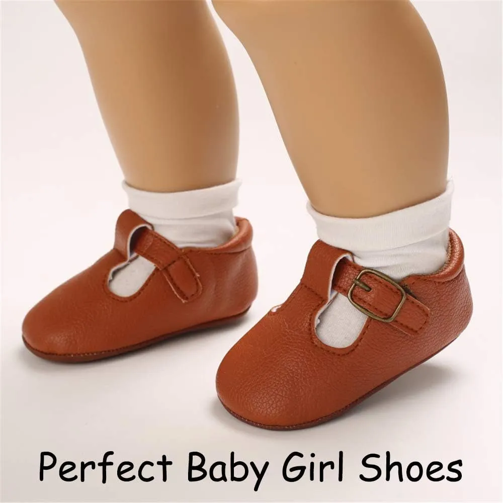 Baby Girls Mary Jane Flats with Bownot Non Slip Soft Sole PU Leather Newborn Infant Toddler First Walker Cirb Dress Shoes