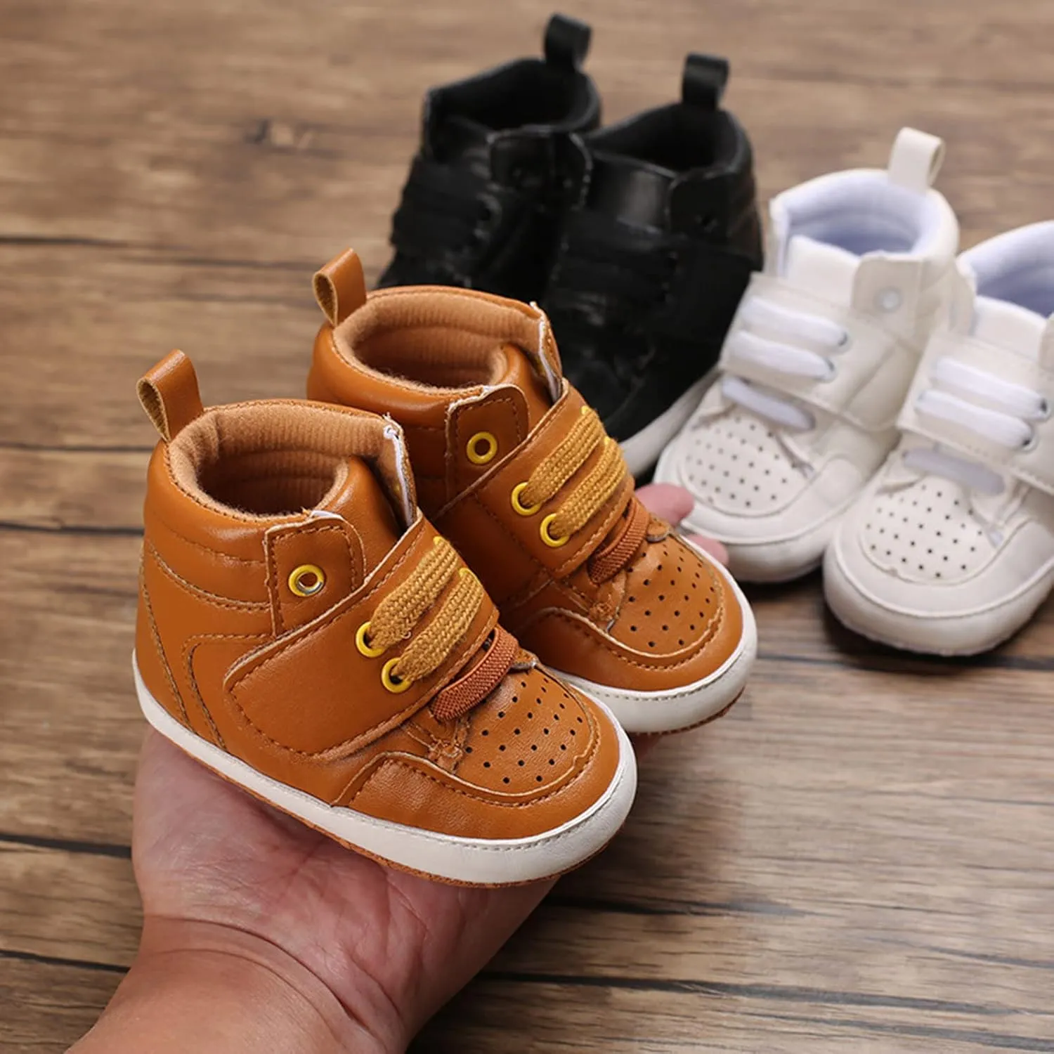 Baby High Top Ankle PU Leather Canvas Sneakers Soft Rubber Sole Infant Newborn 𝐎xford Loafers Anti-Slip Shoes