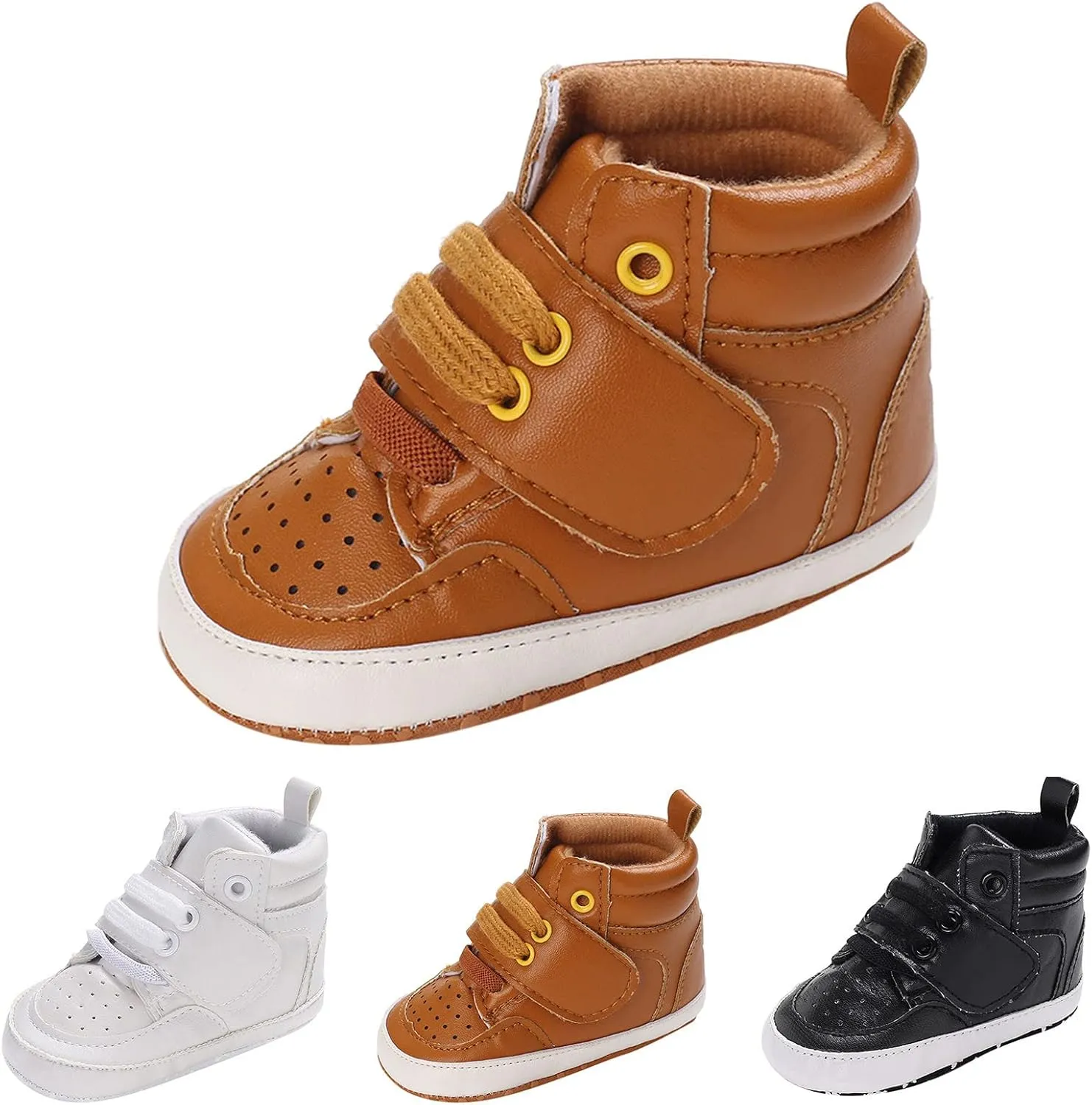 Baby High Top Ankle PU Leather Canvas Sneakers Soft Rubber Sole Infant Newborn 𝐎xford Loafers Anti-Slip Shoes