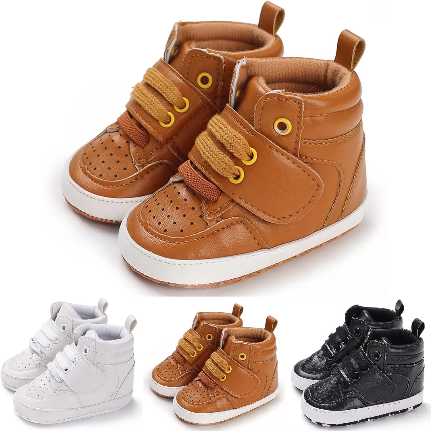 Baby High Top Ankle PU Leather Canvas Sneakers Soft Rubber Sole Infant Newborn 𝐎xford Loafers Anti-Slip Shoes