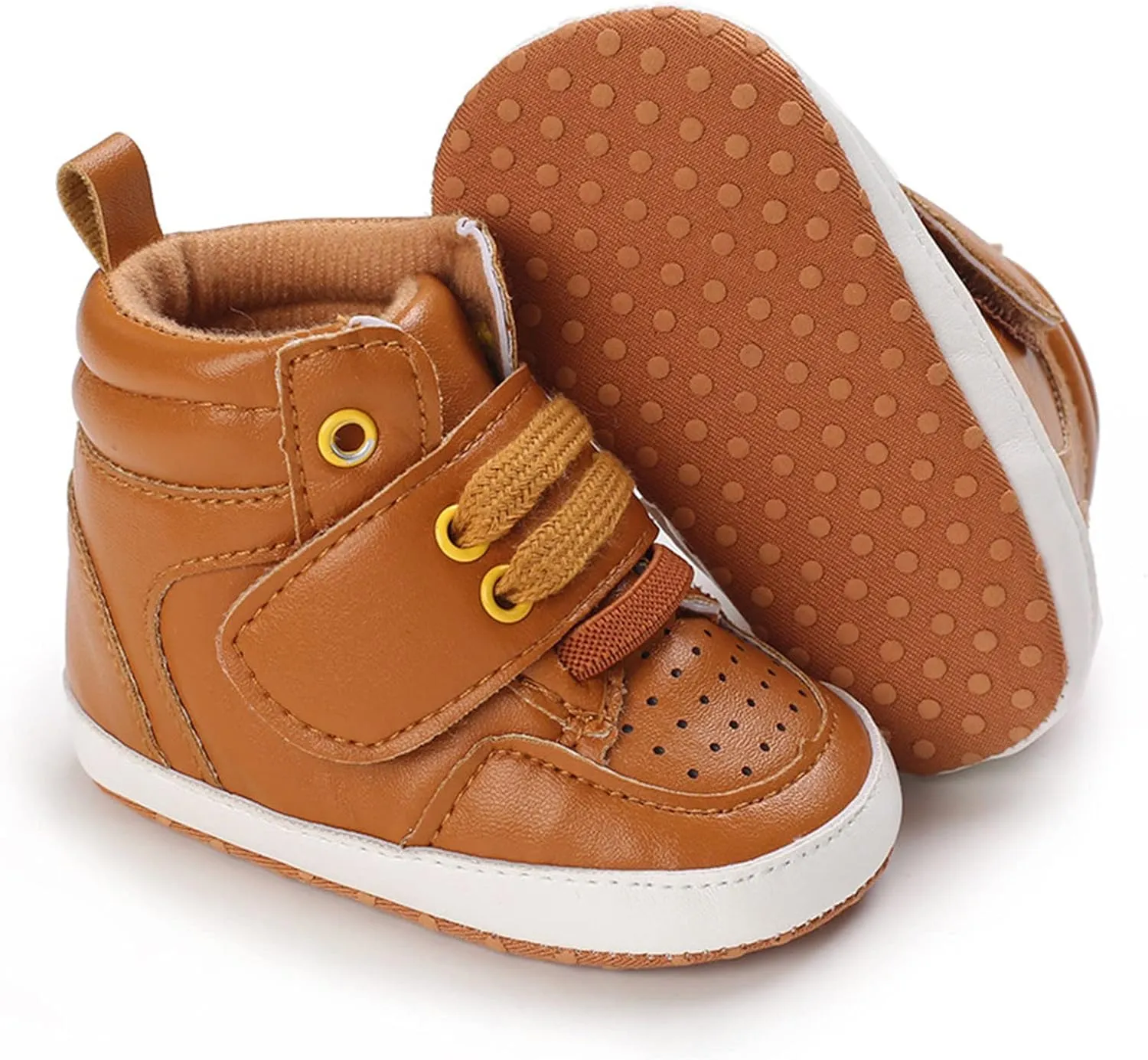Baby High Top Ankle PU Leather Canvas Sneakers Soft Rubber Sole Infant Newborn 𝐎xford Loafers Anti-Slip Shoes