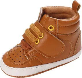 Baby High Top Ankle PU Leather Canvas Sneakers Soft Rubber Sole Infant Newborn 𝐎xford Loafers Anti-Slip Shoes