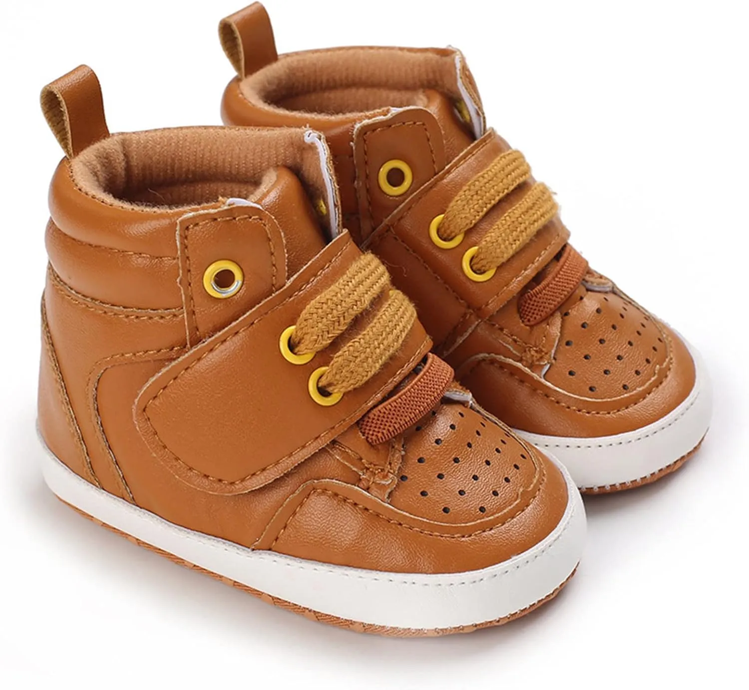 Baby High Top Ankle PU Leather Canvas Sneakers Soft Rubber Sole Infant Newborn 𝐎xford Loafers Anti-Slip Shoes