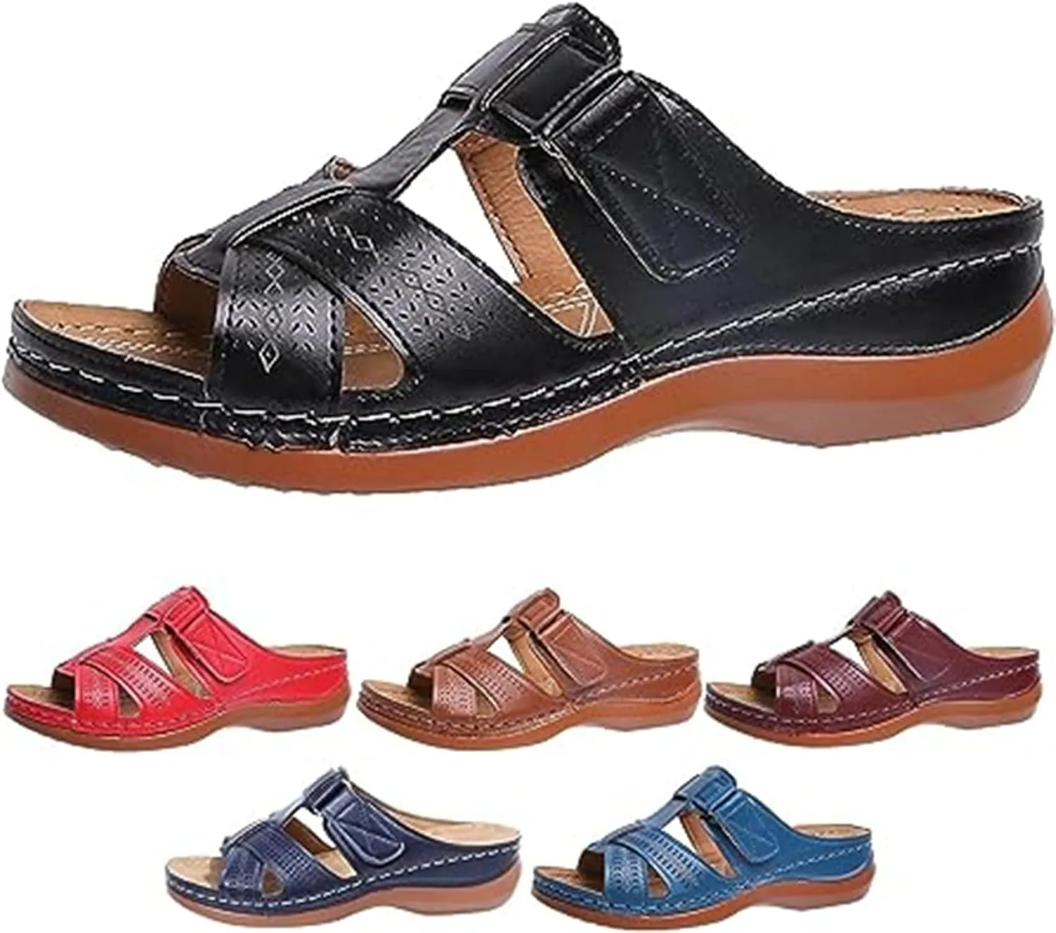 BBPM Sandals for Women Casual Summer Orthotic Flat Sandals Arch Support Plantar Fasciitis Sandals Open Toe Comfort Soft Sole Sandals Summer Casual Beach Slip on Shoes