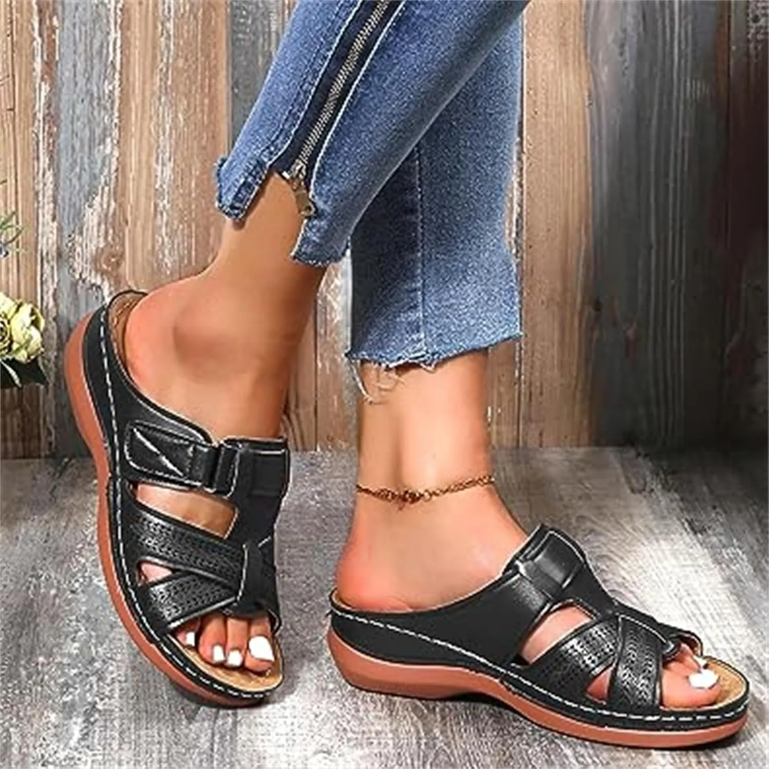 BBPM Sandals for Women Casual Summer Orthotic Flat Sandals Arch Support Plantar Fasciitis Sandals Open Toe Comfort Soft Sole Sandals Summer Casual Beach Slip on Shoes