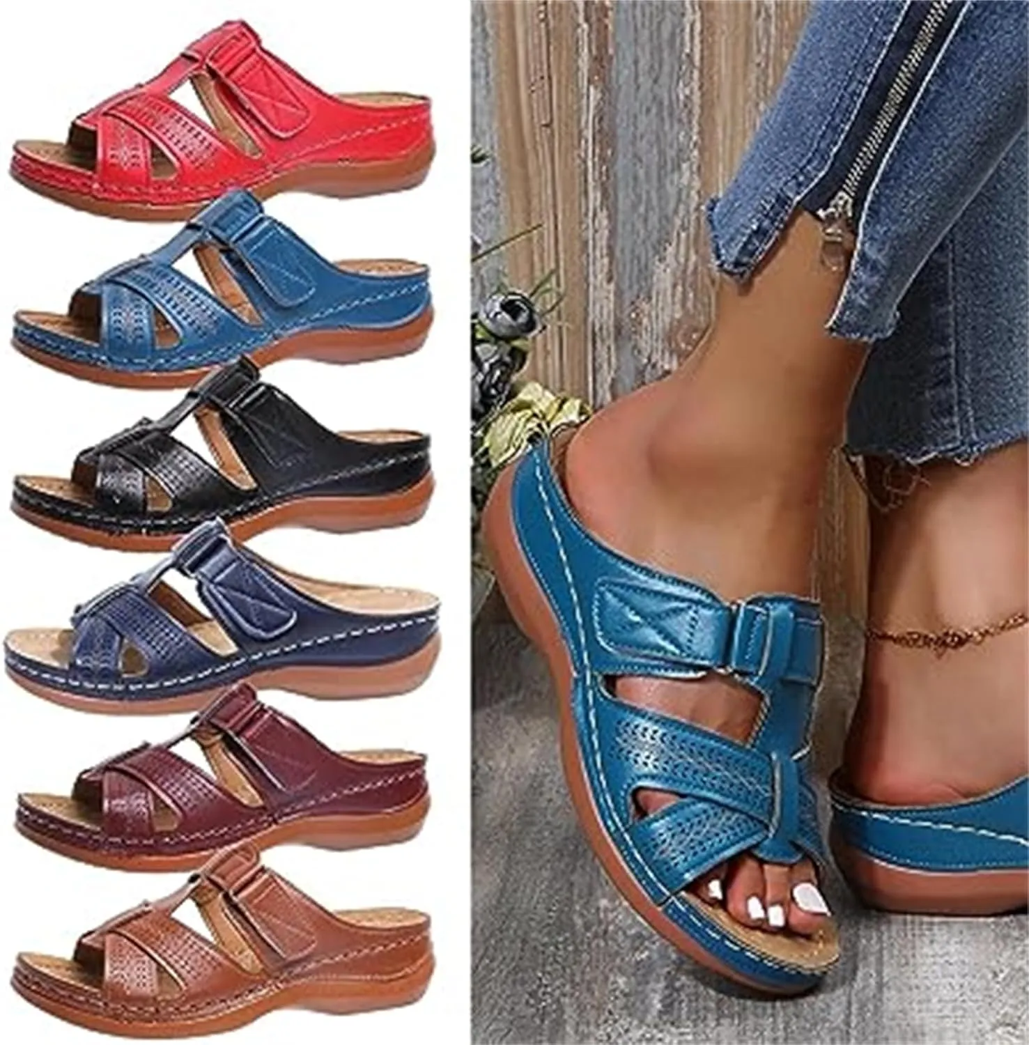 BBPM Sandals for Women Casual Summer Orthotic Flat Sandals Arch Support Plantar Fasciitis Sandals Open Toe Comfort Soft Sole Sandals Summer Casual Beach Slip on Shoes