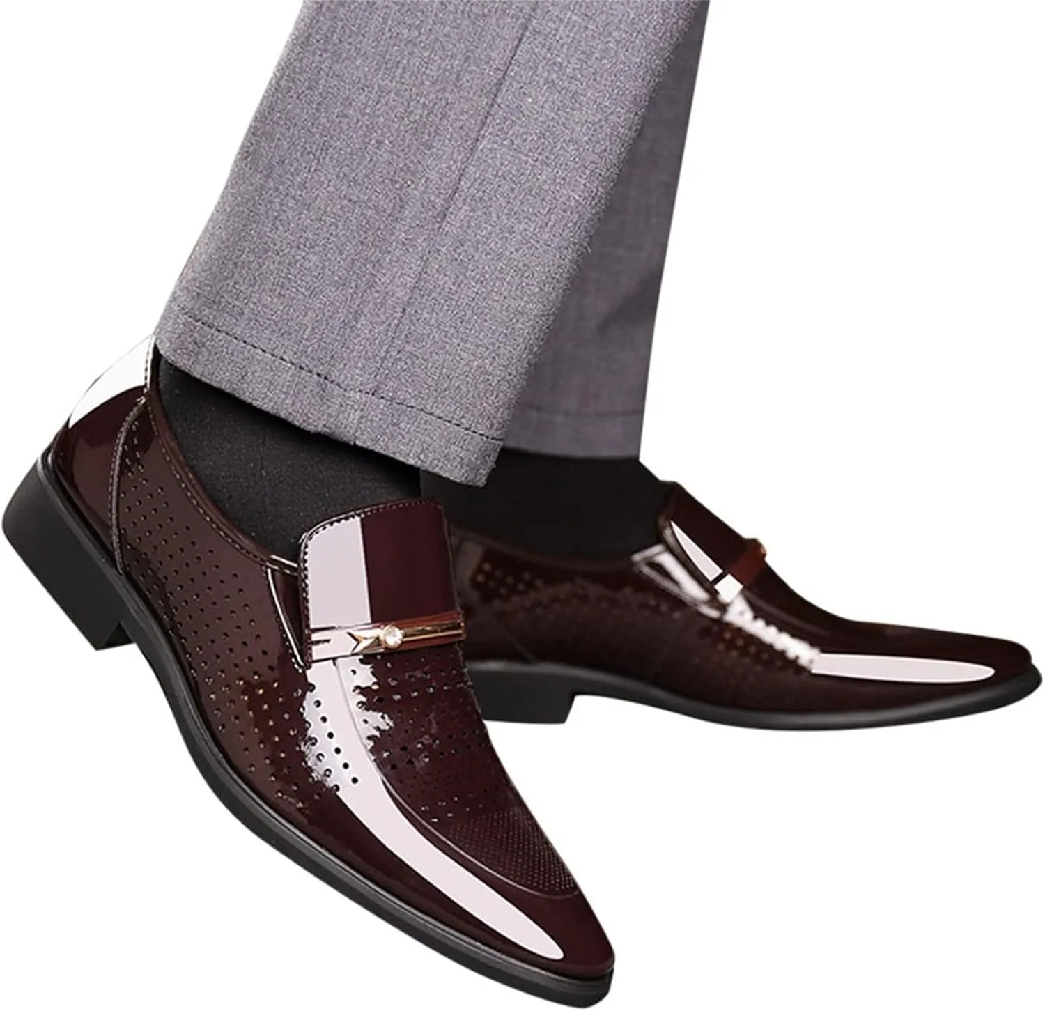BORAMAX Mens Leather Oxford Shoes Male Pointed Toe Suit Shoes Flats Men Business Shoes wingtip Dress Shoes PU Leather Shoes