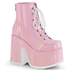 CAMEL-203 DemoniaCult Baby Pink Hologram Sexy Women's Ankle Boots (Alternative Footwear)