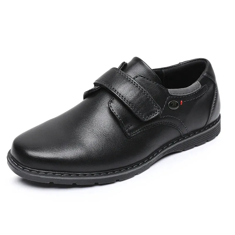 Children's Black Leather School Shoes - Cowhide Spring & Autumn Breathable British Style Shoes for Boys & Girls