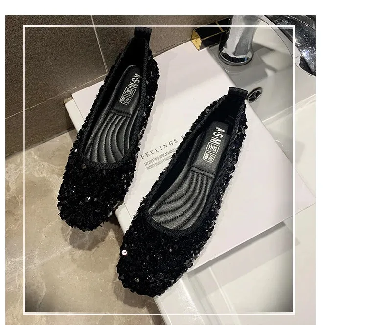 COMEMORE Luxury Sequins Non-slip Ballet Flat Shoes