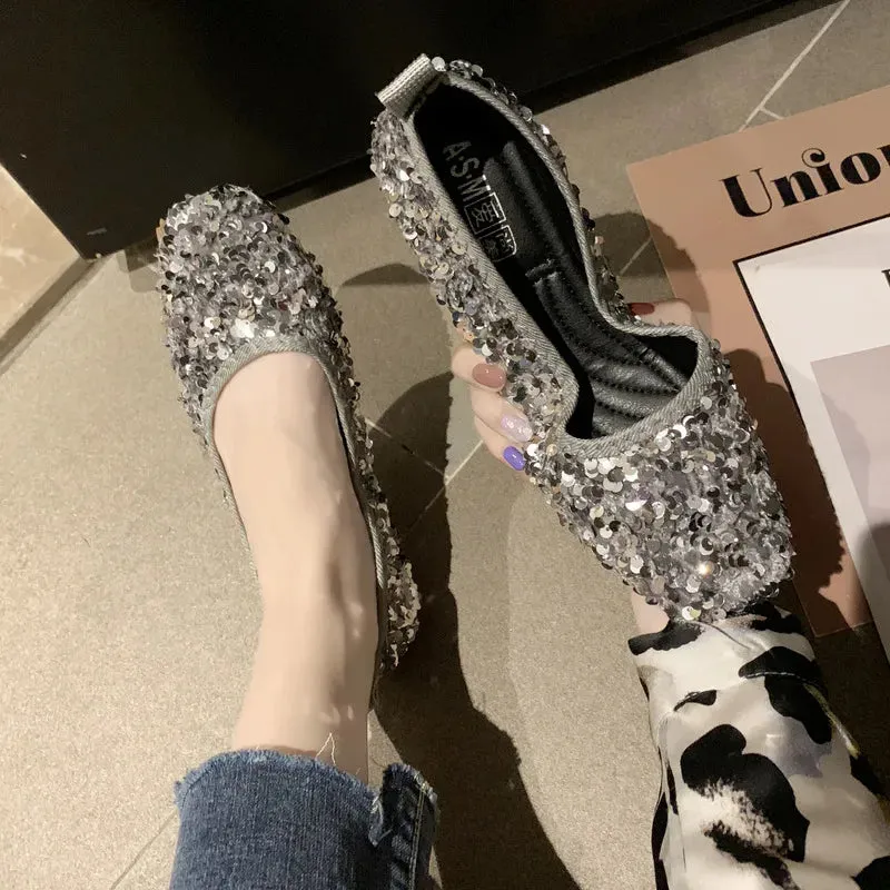 COMEMORE Luxury Sequins Non-slip Ballet Flat Shoes