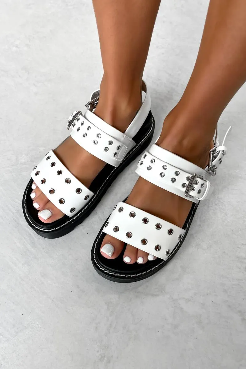 CONTROL Chunky Eyelet Gladiator Sandals - White PU