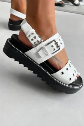 CONTROL Chunky Eyelet Gladiator Sandals - White PU