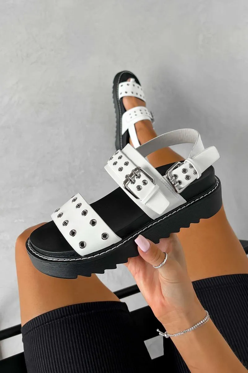 CONTROL Chunky Eyelet Gladiator Sandals - White PU