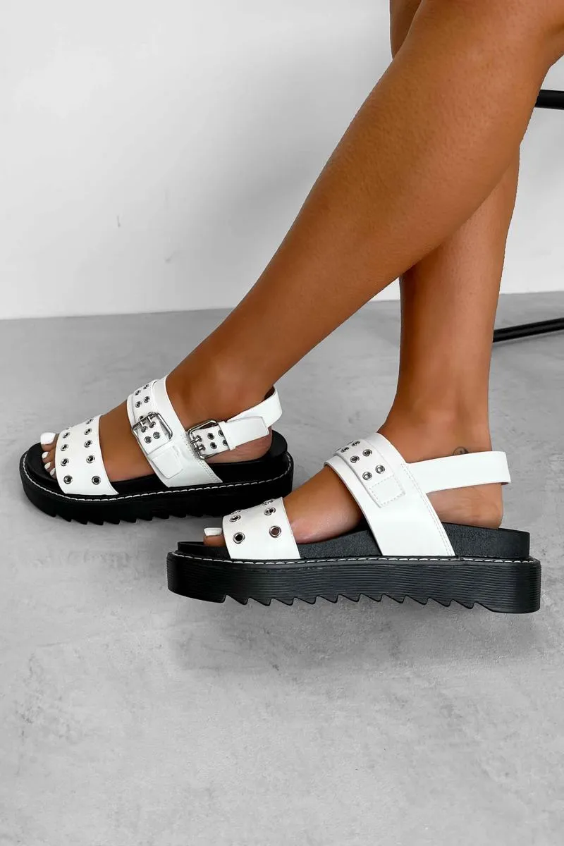 CONTROL Chunky Eyelet Gladiator Sandals - White PU