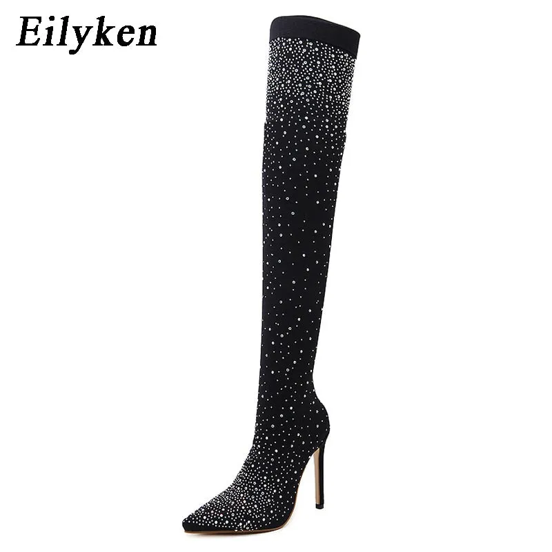 Crystal Stretch Fabric Sock Over-the-Knee Boot
