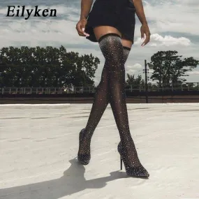 Crystal Stretch Fabric Sock Over-the-Knee Boot