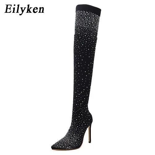 Crystal Stretch Fabric Sock Over-the-Knee Boot