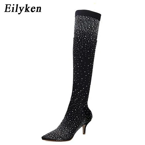 Crystal Stretch Fabric Sock Over-the-Knee Boot