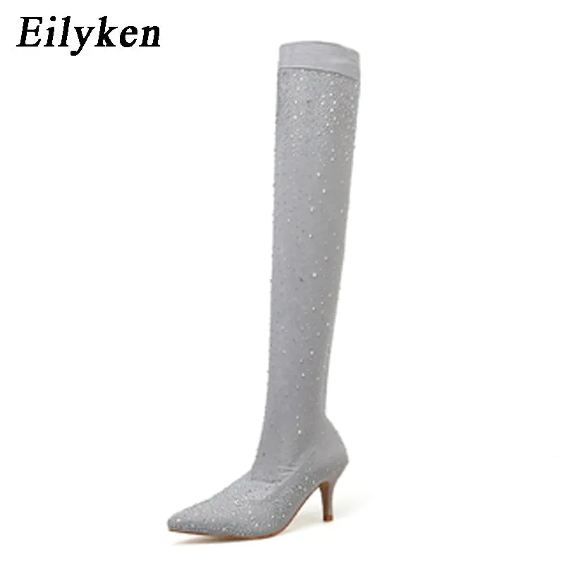Crystal Stretch Fabric Sock Over-the-Knee Boot