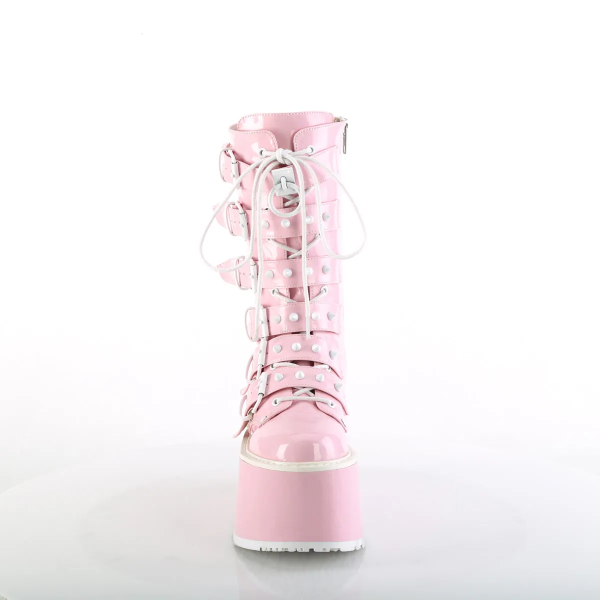DAMNED-225 DemoniaCult Baby Pink Patent Sexy Women's Mid-Calf & Knee High Boots (Alternative Footwear)
