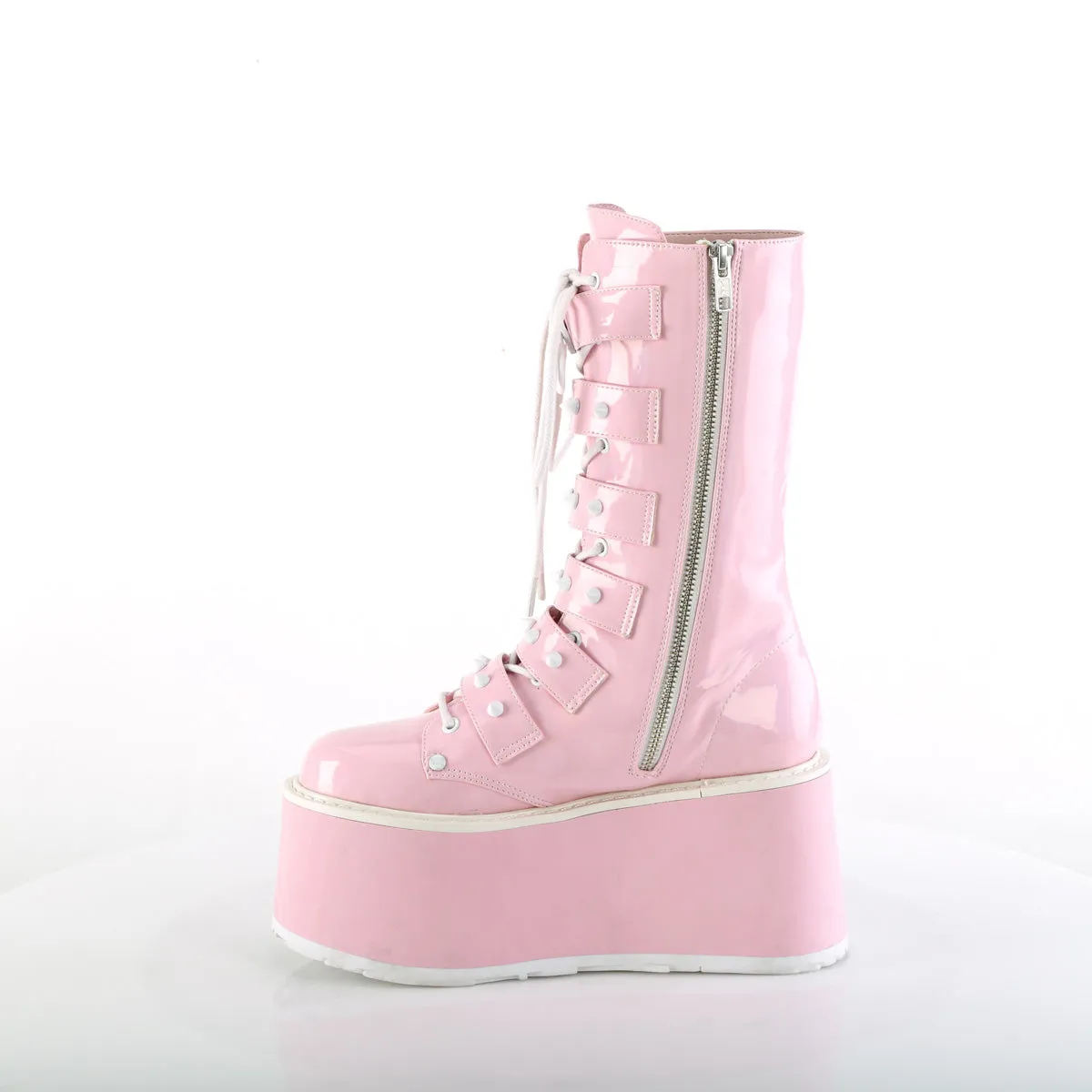 DAMNED-225 DemoniaCult Baby Pink Patent Sexy Women's Mid-Calf & Knee High Boots (Alternative Footwear)