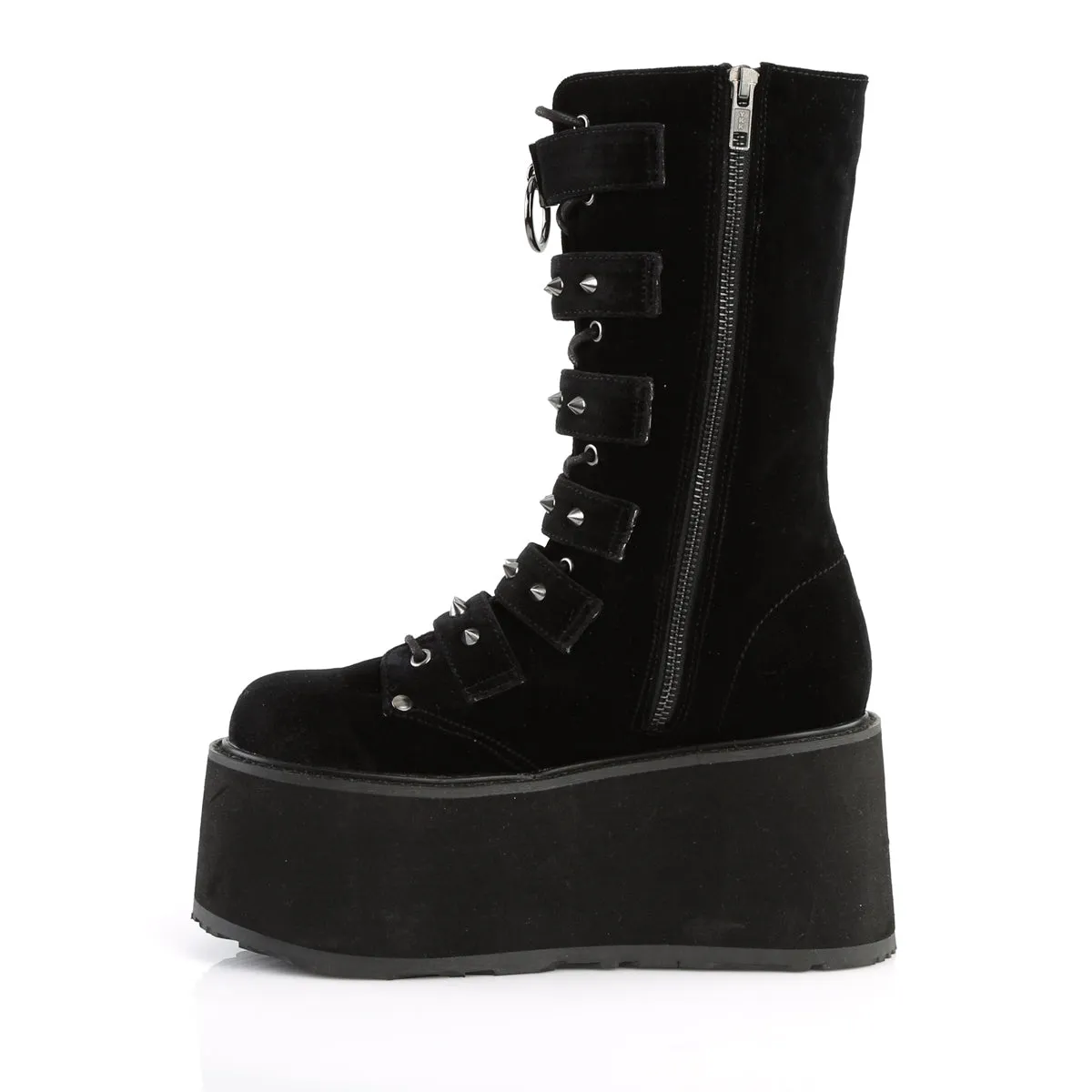 DAMNED-225 DemoniaCult Black Velvet Sexy Women's Mid-Calf & Knee High Boots (Alternative Footwear)
