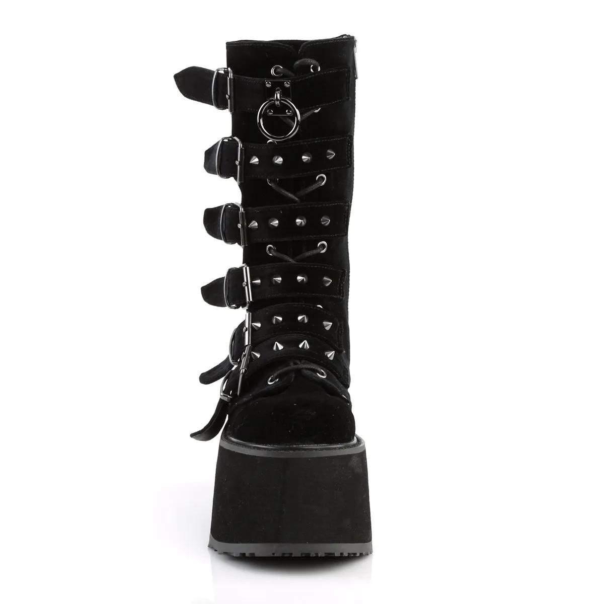 DAMNED-225 DemoniaCult Black Velvet Sexy Women's Mid-Calf & Knee High Boots (Alternative Footwear)
