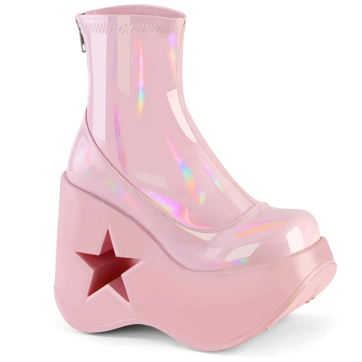 DYNAMITE-100 DemoniaCult Baby Pink Pink Stretch Holo Sexy Women's Ankle Boots (Alternative Footwear)