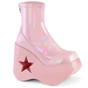 DYNAMITE-100 DemoniaCult Baby Pink Pink Stretch Holo Sexy Women's Ankle Boots (Alternative Footwear)