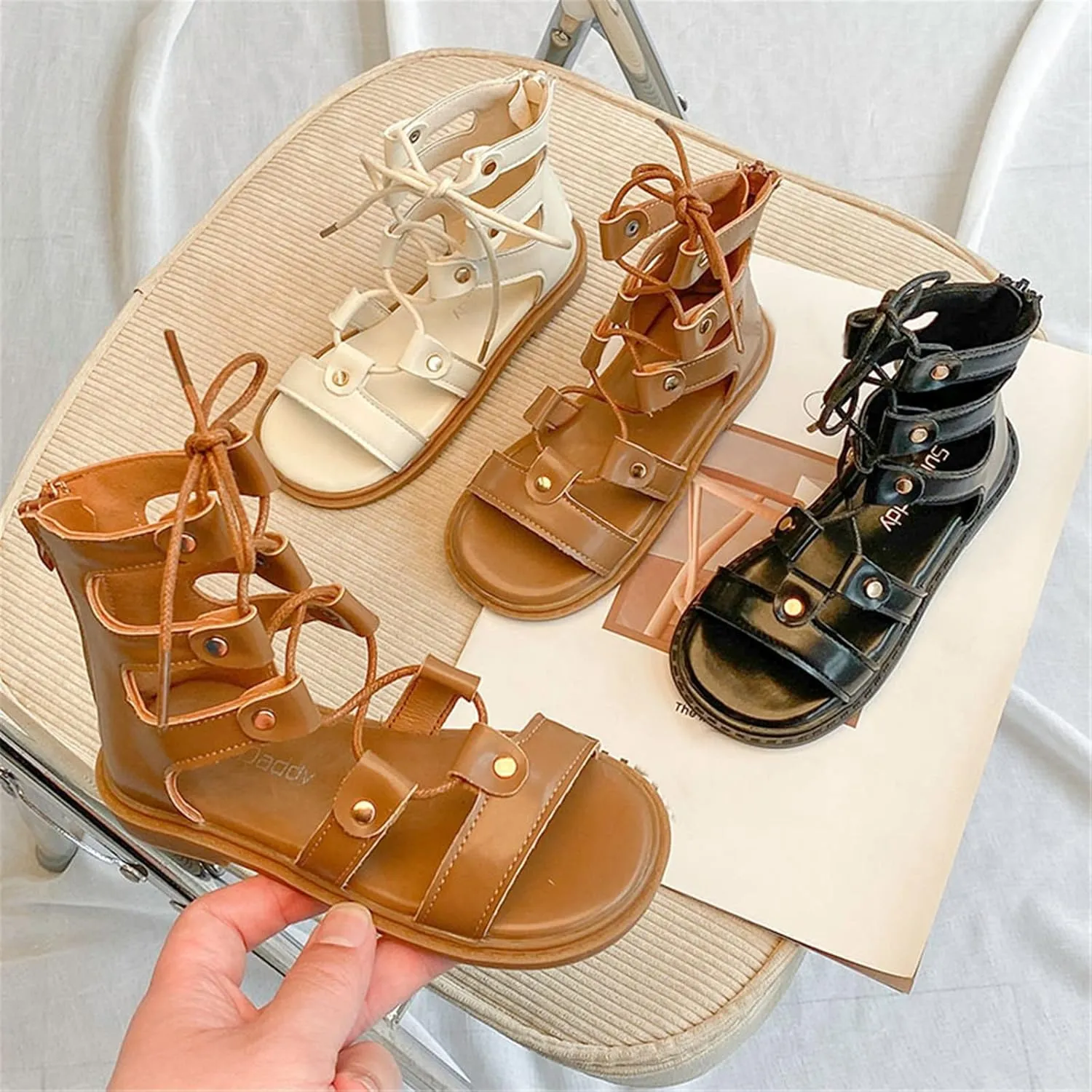 Girls Toddler/Little Kid/Big Kid High Top Sandals Adjustable Rope Straps Sandals Zipper Summer (Black, 12 Little Child)