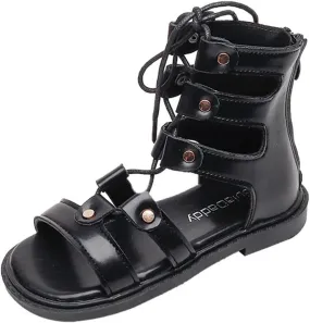 Girls Toddler/Little Kid/Big Kid High Top Sandals Adjustable Rope Straps Sandals Zipper Summer (Black, 12 Little Child)