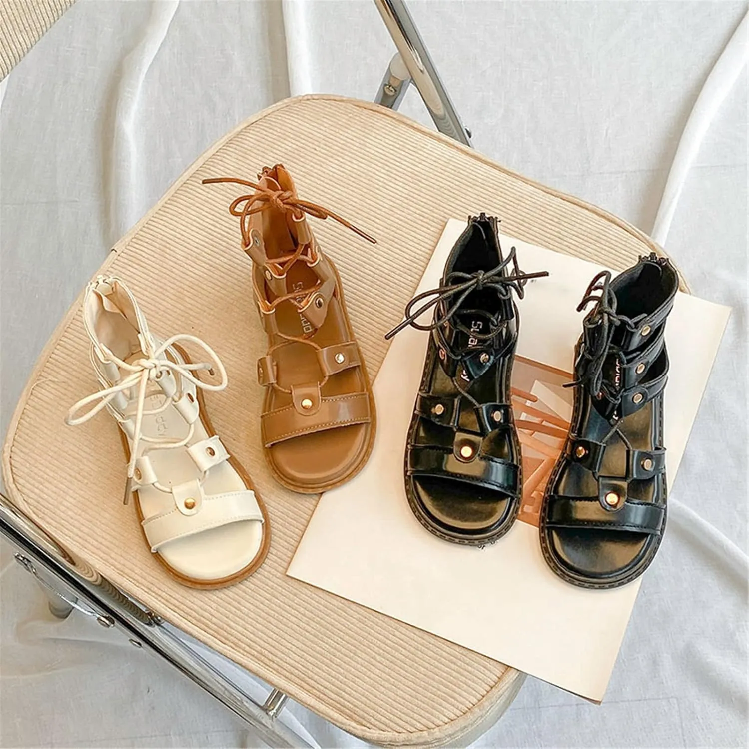 Girls Toddler/Little Kid/Big Kid High Top Sandals Adjustable Rope Straps Sandals Zipper Summer (Black, 12 Little Child)