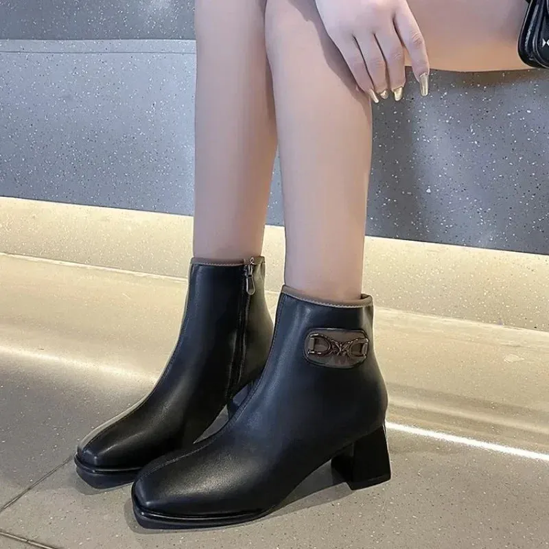 Joskaa Ankle Boots Women High Heeled Short Boots Women Platform Shoes Pointed ToeAnkle Botas Large 42 Thin HeelSide Zapatillas Mujer