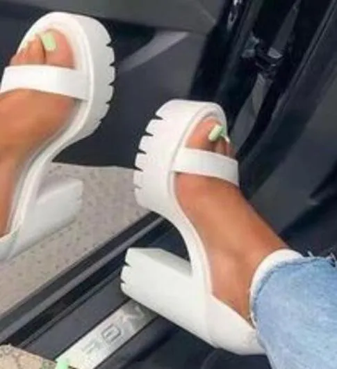 Joskaa Female Summer 2024 New  Thick With High-Heeled Word With Sandals Simple Roman High Sandals Female  Woman Sandals