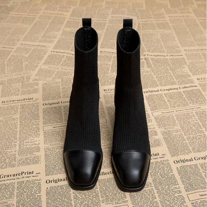 Joskaa Horse Boots Female Ins Pointed Pink Skinny Boots 2024 Winter New Patent Leather Thick with Fashion High Heel Short Boots