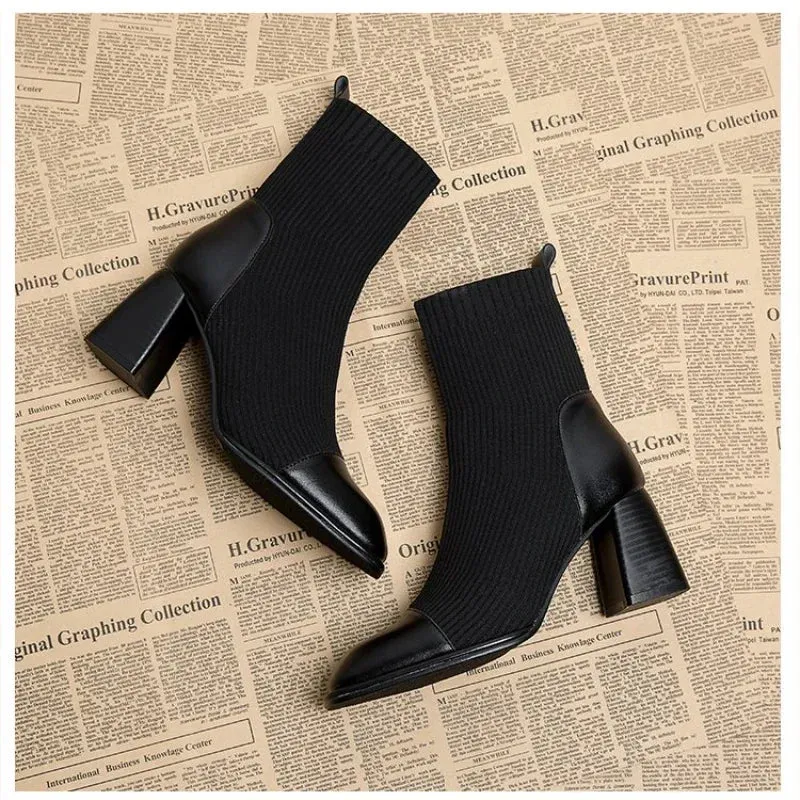 Joskaa Horse Boots Female Ins Pointed Pink Skinny Boots 2024 Winter New Patent Leather Thick with Fashion High Heel Short Boots