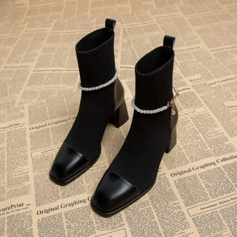 Joskaa Horse Boots Female Ins Pointed Pink Skinny Boots 2024 Winter New Patent Leather Thick with Fashion High Heel Short Boots