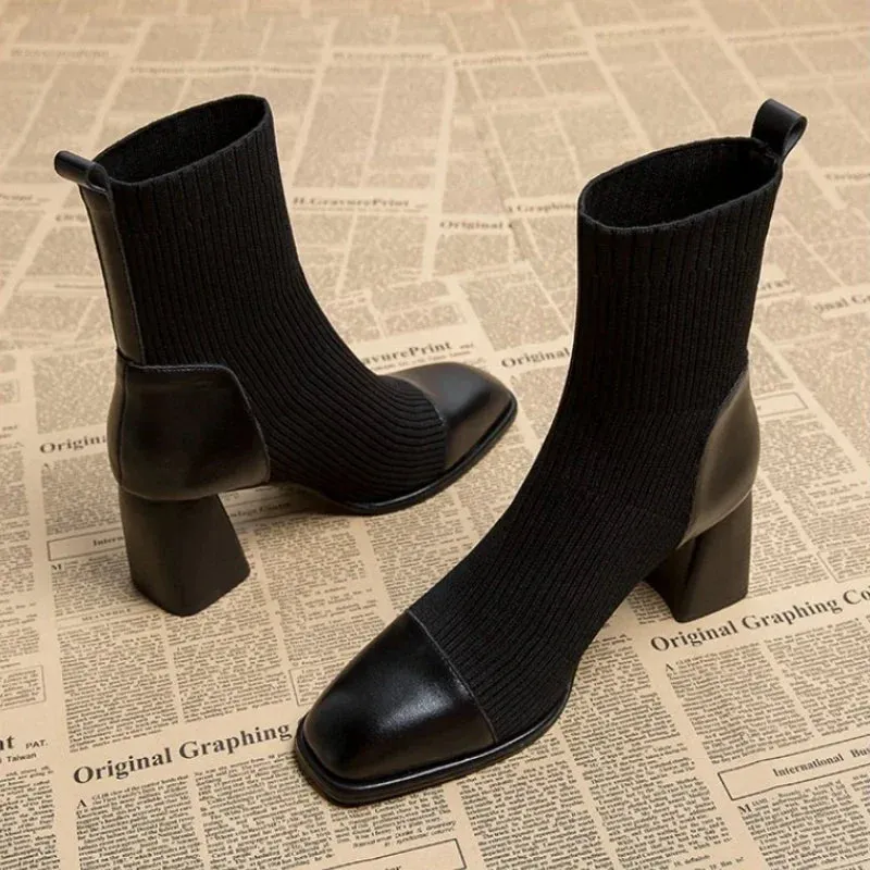 Joskaa Horse Boots Female Ins Pointed Pink Skinny Boots 2024 Winter New Patent Leather Thick with Fashion High Heel Short Boots