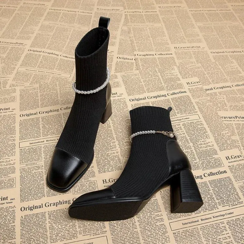 Joskaa Horse Boots Female Ins Pointed Pink Skinny Boots 2024 Winter New Patent Leather Thick with Fashion High Heel Short Boots