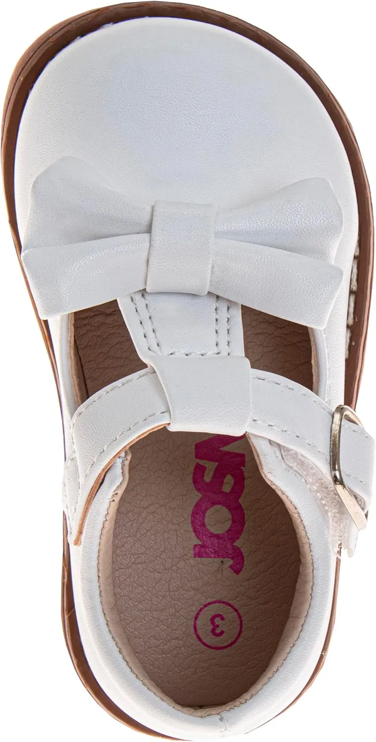 Josmo Baby Girl Mary Jane Bow Shoes Newborn Girl Wedding Dress Shoes for Girls (Size 3-8 Infant-Toddlers)