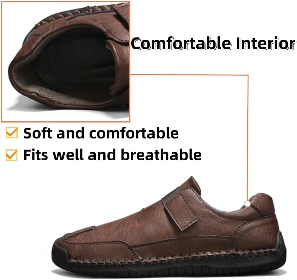Men's Casual Leather Shoes Premium Microfibre Leather Upper Business Walking Work Driving Hook Loop Lightweight Comfortable