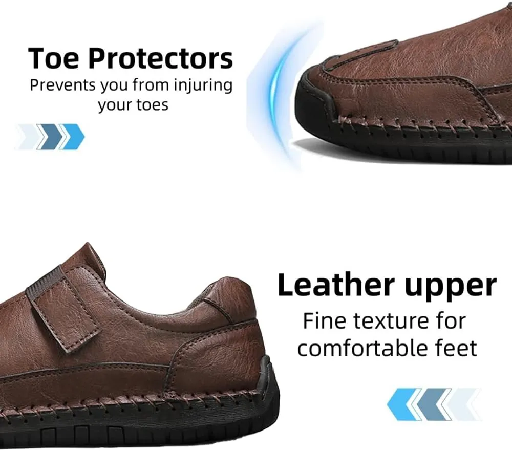 Men's Casual Leather Shoes Premium Microfibre Leather Upper Business Walking Work Driving Hook Loop Lightweight Comfortable