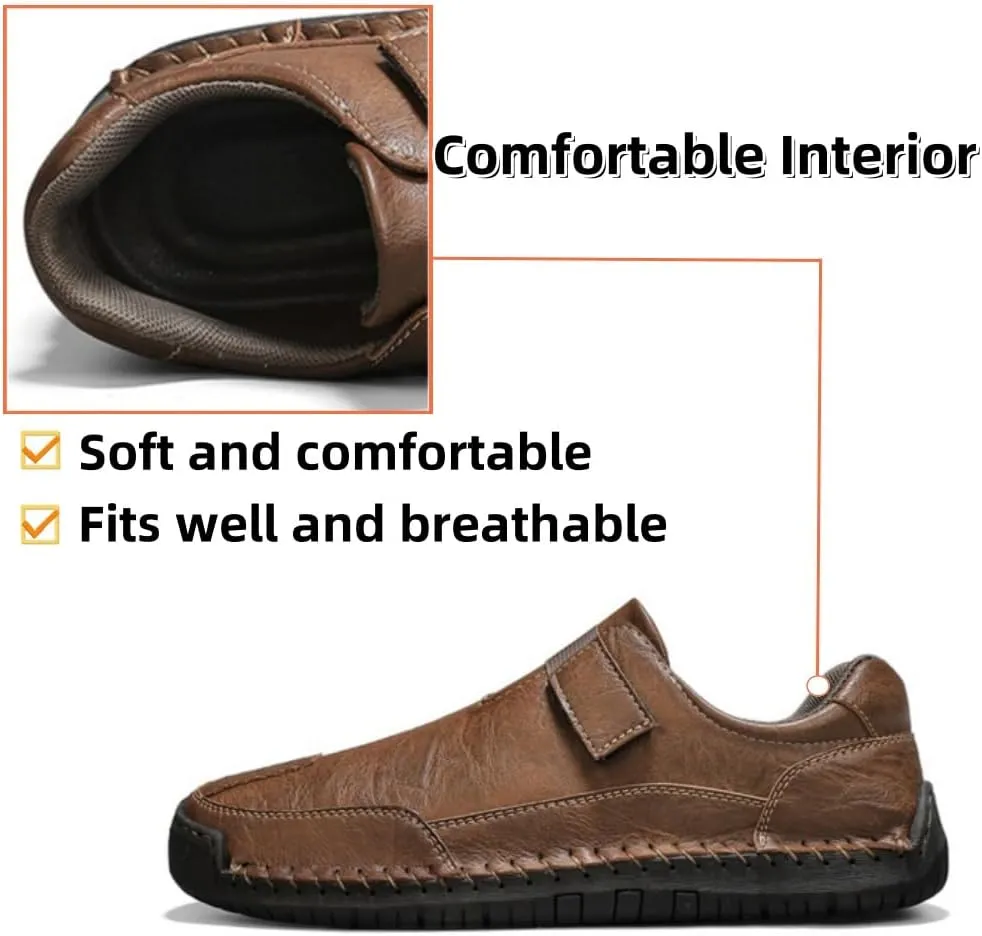 Men's Casual Leather Shoes Premium Microfibre Leather Upper Business Walking Work Driving Hook Loop Lightweight Comfortable
